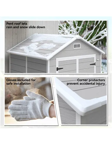 Outsunny 6 x 5ft Garden Shed, Plastic Shed with Floor, Window, Lockable Doors and Vents, Wood Effect Resin Tool Shed for Outdoor