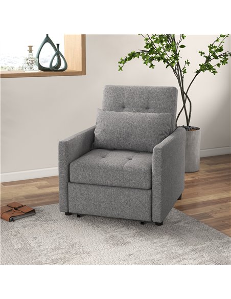 HOMCOM 3-In-1 Chair Bed, Convertible Sleeper Chair with Adjustable Backrest, Pillow and Footrest for Living Room, Grey