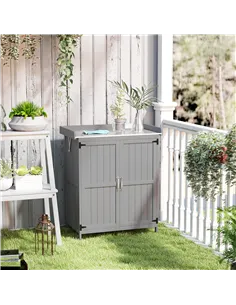 Outsunny Wooden Garden Shed, Garden Tool Storage Shed with Hinged Roof and Shelf, Outdoor Storage Cabinet with Double Doors, Gre 2