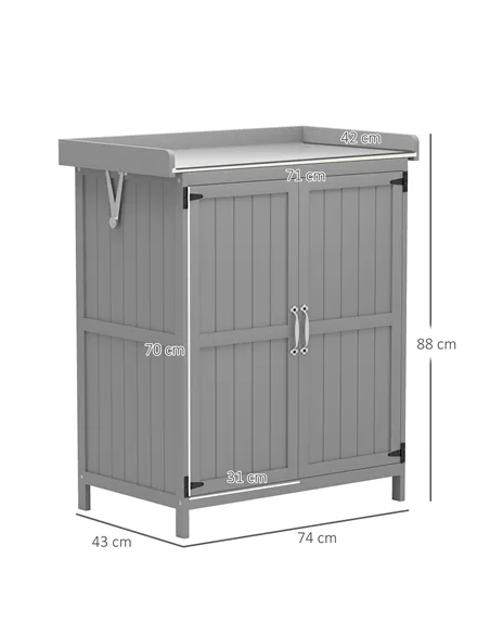 Outsunny Wooden Garden Shed, Garden Tool Storage Shed with Hinged Roof and Shelf, Outdoor Storage Cabinet with Double Doors, Gre