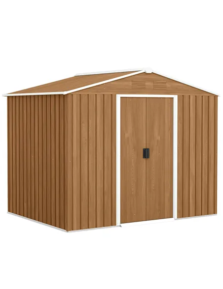 Outsunny 8 x 6ft Galvanised Steel Shed, with Double Door - Brown