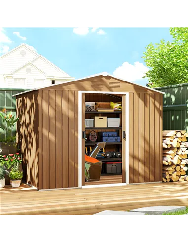 Outsunny 8 x 6ft Galvanised Steel Shed, with Double Door - Brown