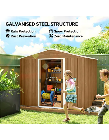 Outsunny 8 x 6ft Galvanised Steel Shed, with Double Door - Brown