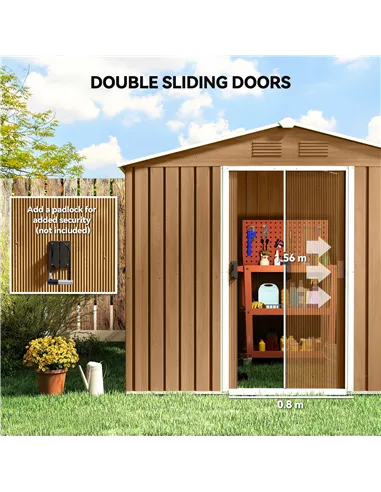 Outsunny 8 x 6ft Galvanised Steel Shed, with Double Door - Brown