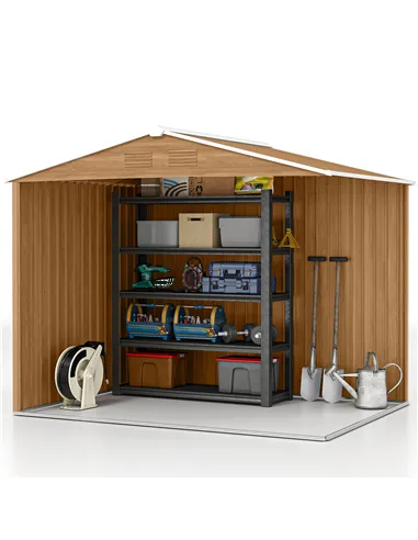 Outsunny 8 x 6ft Galvanised Steel Shed, with Double Door - Brown