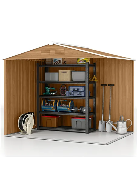 Outsunny 8 x 6ft Galvanised Steel Shed, with Double Door - Brown
