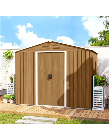 Outsunny 8 x 6ft Galvanised Steel Shed, with Double Door - Brown