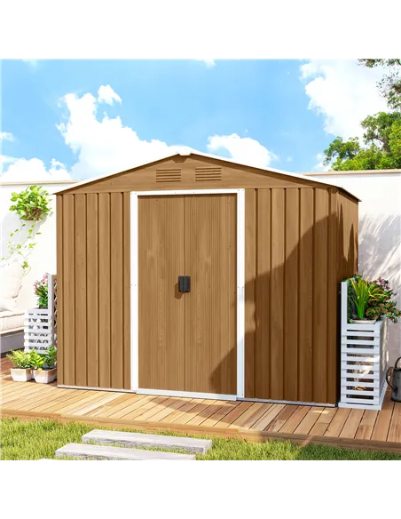 Outsunny 8 x 6ft Galvanised Steel Shed, with Double Door - Brown