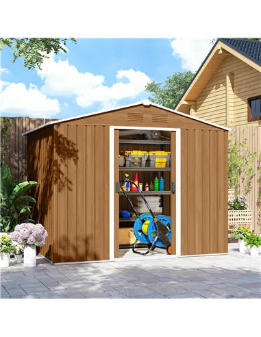 Outsunny 8 x 6ft Galvanised Steel Shed, with Double Door - Brown