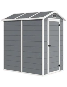 Outsunny 4 x 6ft Garden Shed, Plastic Shed with Floor, Window, Lockable Door and Vents, Resin Tool Shed for Outdoor Patio Storag