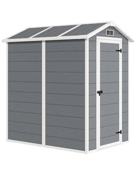 Outsunny 4 x 6ft Garden Shed, Plastic Shed with Floor, Window, Lockable Door and Vents, Resin Tool Shed for Outdoor Patio Storag