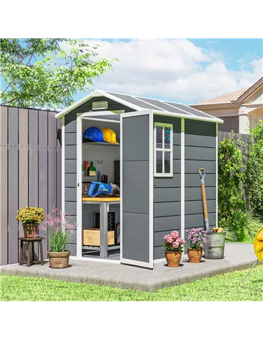 Outsunny 4 x 6ft Garden Shed, Plastic Shed with Floor, Window, Lockable Door and Vents, Resin Tool Shed for Outdoor Patio Storag