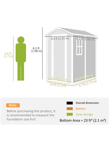 Outsunny 4 x 6ft Garden Shed, Plastic Shed with Floor, Window, Lockable Door and Vents, Resin Tool Shed for Outdoor Patio Storag