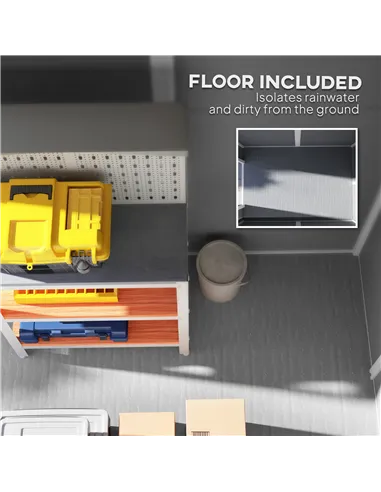 Outsunny 4 x 6ft Garden Shed, Plastic Shed with Floor, Window, Lockable Door and Vents, Resin Tool Shed for Outdoor Patio Storag