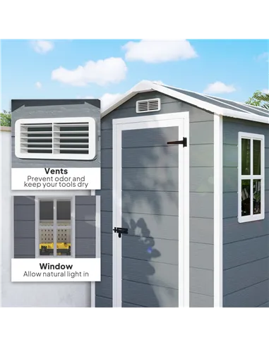 Outsunny 4 x 6ft Garden Shed, Plastic Shed with Floor, Window, Lockable Door and Vents, Resin Tool Shed for Outdoor Patio Storag