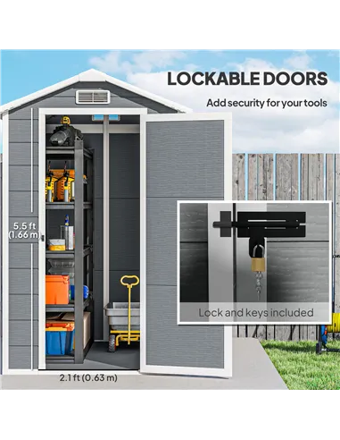 Outsunny 4 x 6ft Garden Shed, Plastic Shed with Floor, Window, Lockable Door and Vents, Resin Tool Shed for Outdoor Patio Storag