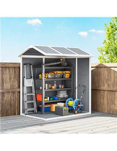 Outsunny 4 x 6ft Garden Shed, Plastic Shed with Floor, Window, Lockable Door and Vents, Resin Tool Shed for Outdoor Patio Storag