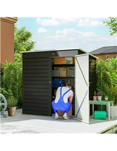 Outsunny 6 x 4ft Metal Garden Storage Shed, Outdoor Tool Storage Shed with Lockable Door and Gloves for Garden, Patio, Dark Grey 2