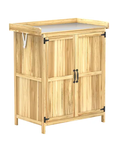 Outsunny 43 x 74cm Fir Wood Shed, with Metal Worktop - Natural Finish