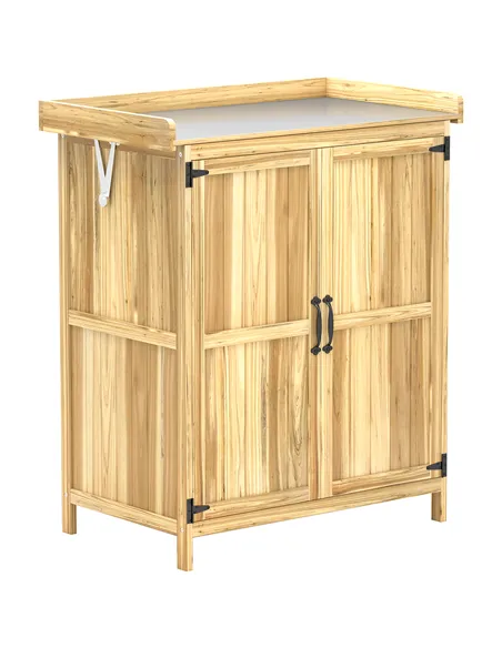 Outsunny 43 x 74cm Fir Wood Shed, with Metal Worktop - Natural Finish