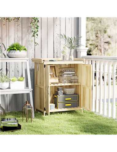 Outsunny 43 x 74cm Fir Wood Shed, with Metal Worktop - Natural Finish