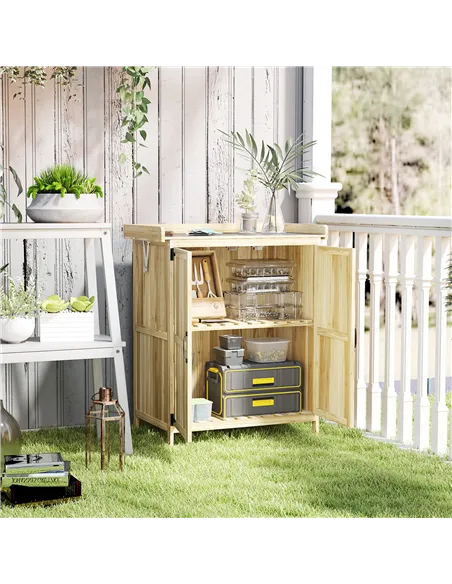 Outsunny 43 x 74cm Fir Wood Shed, with Metal Worktop - Natural Finish