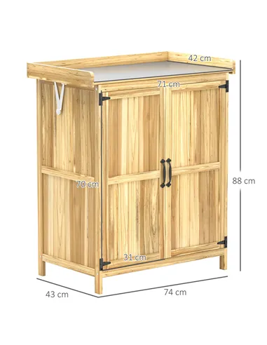 Outsunny 43 x 74cm Fir Wood Shed, with Metal Worktop - Natural Finish