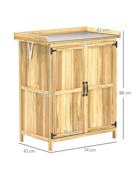 Outsunny 43 x 74cm Fir Wood Shed, with Metal Worktop - Natural Finish