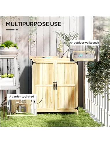 Outsunny 43 x 74cm Fir Wood Shed, with Metal Worktop - Natural Finish