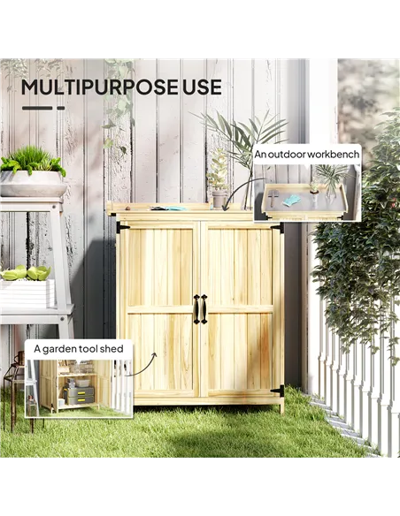 Outsunny 43 x 74cm Fir Wood Shed, with Metal Worktop - Natural Finish