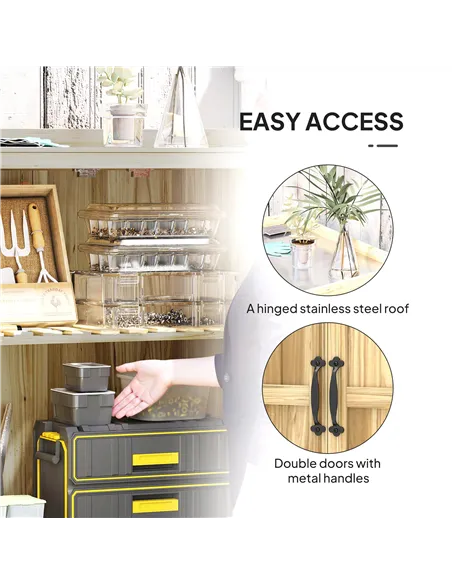 Outsunny 43 x 74cm Fir Wood Shed, with Metal Worktop - Natural Finish