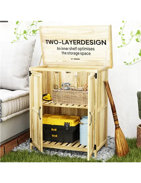 Outsunny 43 x 74cm Fir Wood Shed, with Metal Worktop - Natural Finish