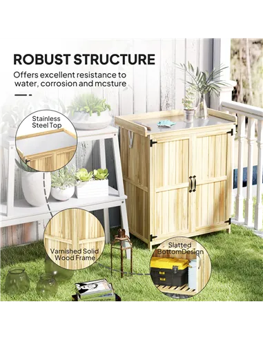 Outsunny 43 x 74cm Fir Wood Shed, with Metal Worktop - Natural Finish