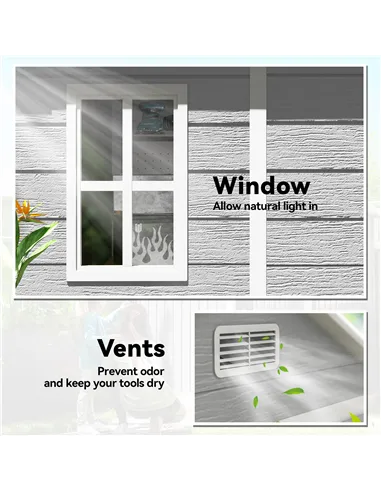 Outsunny 6 x 5ft Garden Shed, Plastic Shed with Floor, Window, Lockable Doors and Vents, Wood Effect Resin Tool Shed for Outdoor