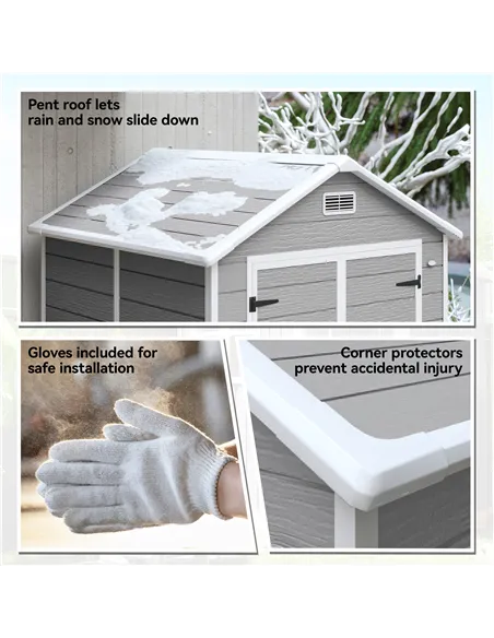 Outsunny 6 x 5ft Garden Shed, Plastic Shed with Floor, Window, Lockable Doors and Vents, Wood Effect Resin Tool Shed for Outdoor