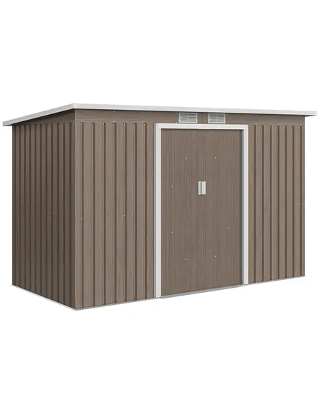 Outsunny 4 x 9ft Metal Shed, with Foundation Shed - Brown