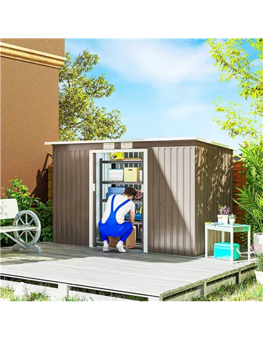 Outsunny 4 x 9ft Metal Shed, with Foundation Shed - Brown