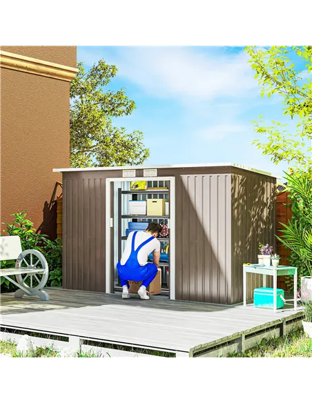 Outsunny 4 x 9ft Metal Shed, with Foundation Shed - Brown