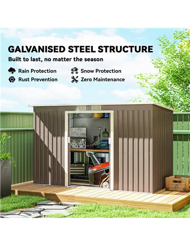 Outsunny 4 x 9ft Metal Shed, with Foundation Shed - Brown