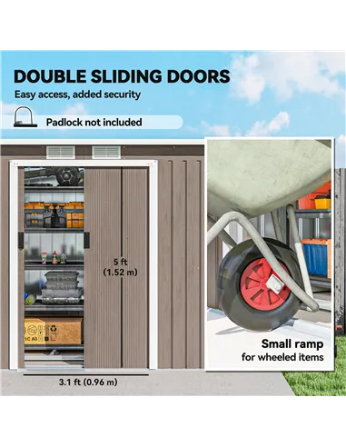 Outsunny 4 x 9ft Metal Shed, with Foundation Shed - Brown