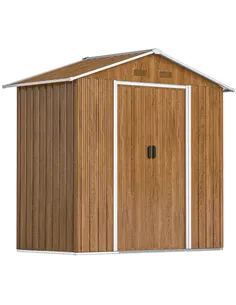 Outsunny 6.5 x 3.5ft Metal Garden Storage Shed - Brown Wood Effect