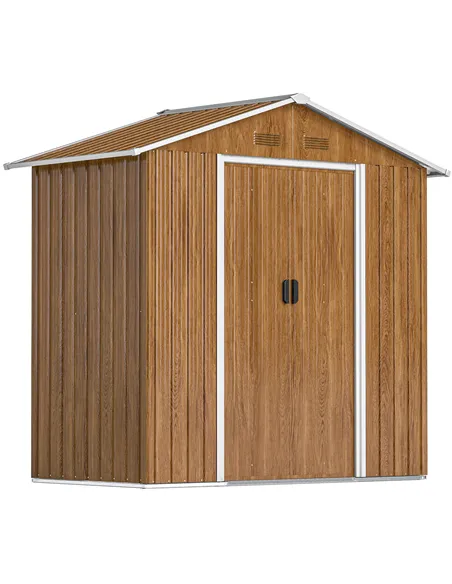 Outsunny 6.5 x 3.5ft Metal Garden Storage Shed - Brown Wood Effect