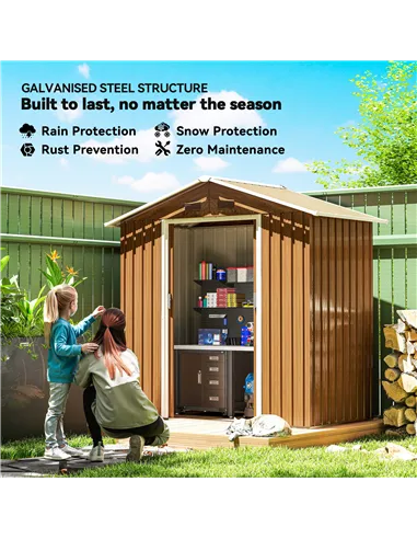 Outsunny 6.5 x 3.5ft Metal Garden Storage Shed - Brown Wood Effect