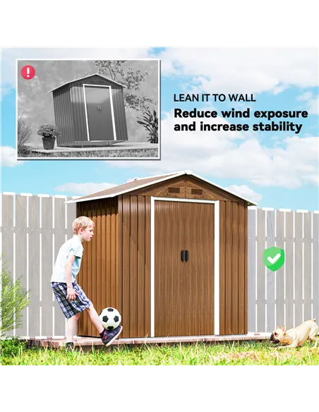 Outsunny 6.5 x 3.5ft Metal Garden Storage Shed - Brown Wood Effect