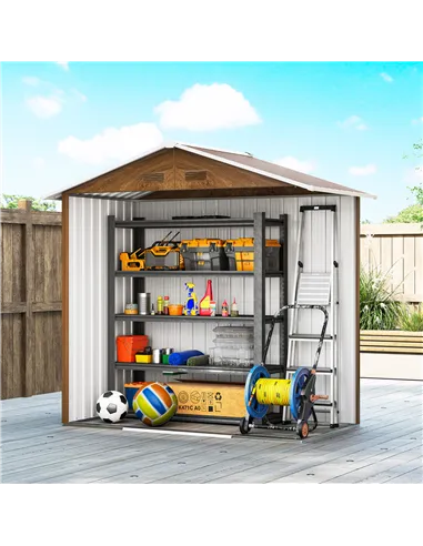 Outsunny 6.5 x 3.5ft Metal Garden Storage Shed - Brown Wood Effect