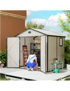 Outsunny 7.9ft x 6.2ft Aluminium Frame and Plastic Wall Shed, with Foundation - Cream White 2