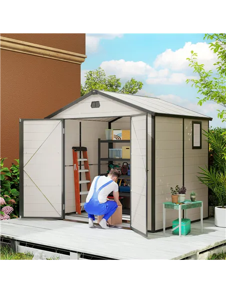 Outsunny 7.9ft x 6.2ft Aluminium Frame and Plastic Wall Shed, with Foundation - Cream White