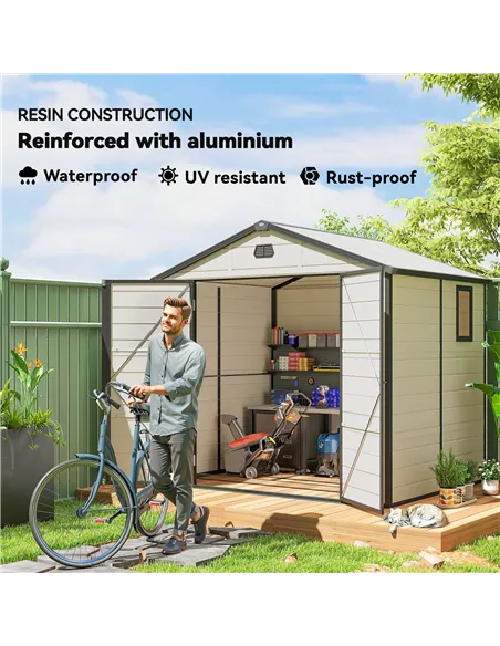 Outsunny 7.9ft x 6.2ft Aluminium Frame and Plastic Wall Shed, with Foundation - Cream White