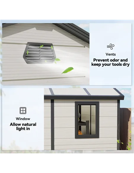 Outsunny 7.9ft x 6.2ft Aluminium Frame and Plastic Wall Shed, with Foundation - Cream White