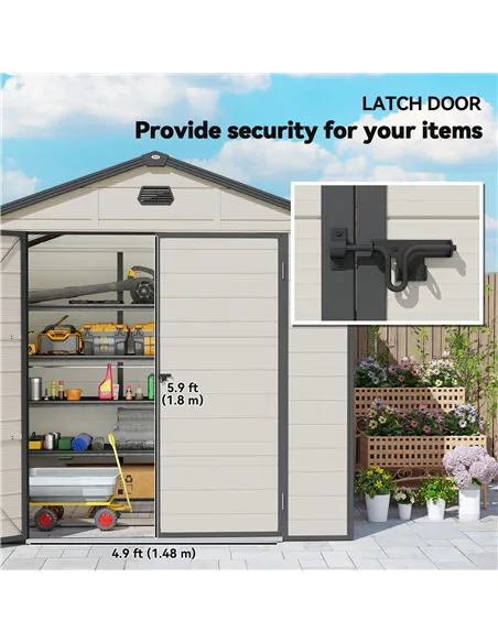 Outsunny 7.9ft x 6.2ft Aluminium Frame and Plastic Wall Shed, with Foundation - Cream White